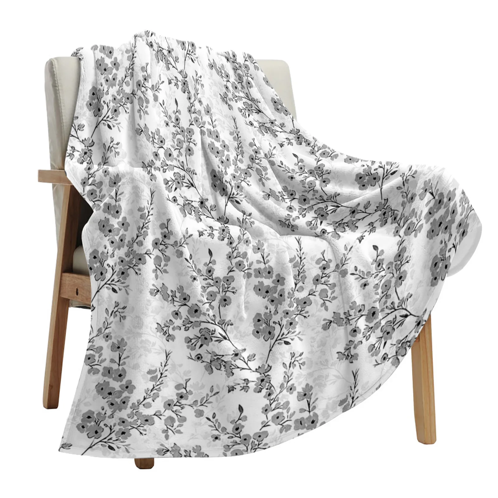 Gray Floral Leaves Throws Blankets for Sofa Bed Winter Soft Plush Warm Sofa Throw Blanket Holiday Gifts