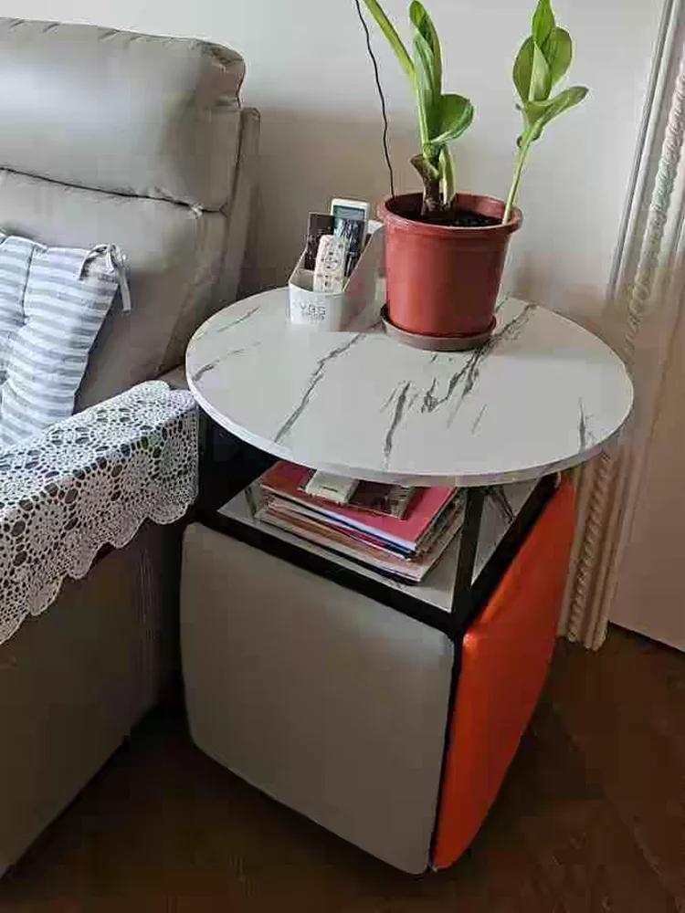 Round Small Coffee Table with Chairs, MDF Tea Table, Sofaside Cabinet, 4 Seats Dinning Table, Home Furniture, Live Room End Desk