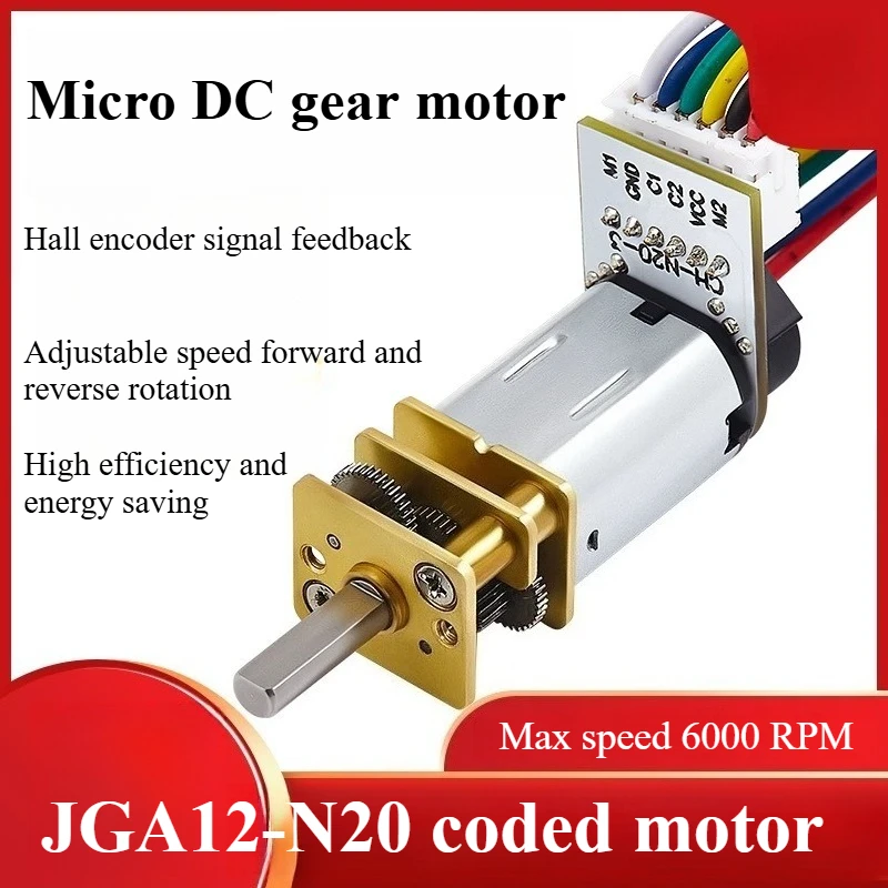 GA12 N20 Encoder DC 12V (6V 5V 3V) Mini Micro Metal Gear DC Motor with Gearwheel High Torque 30-4000RPM 7PPR Hall Sensor Encoder