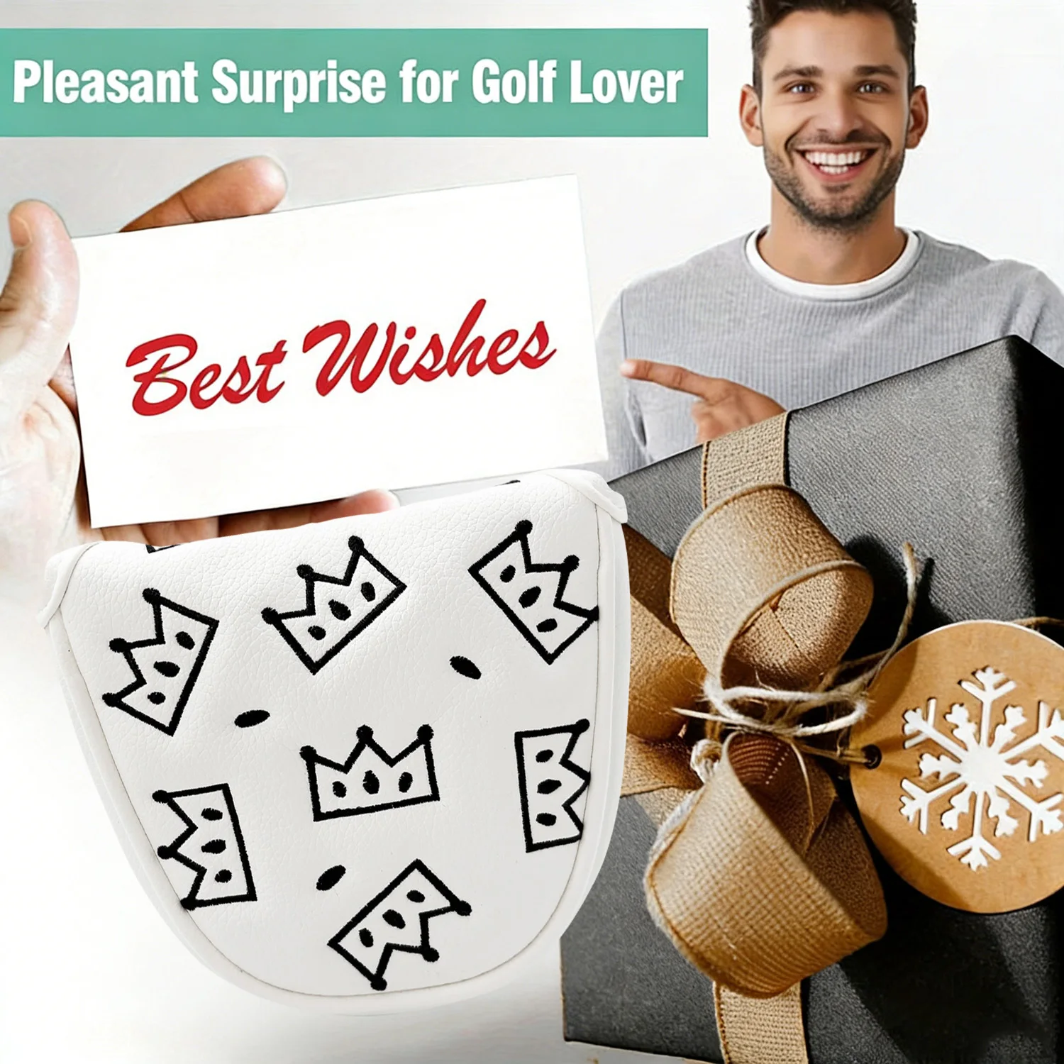 1pc Cheese Crown Design Golf Putter Cover, Mallet Semi-Circular Head Cover, Waterproof PU Material with Premium Embroidery  image 6