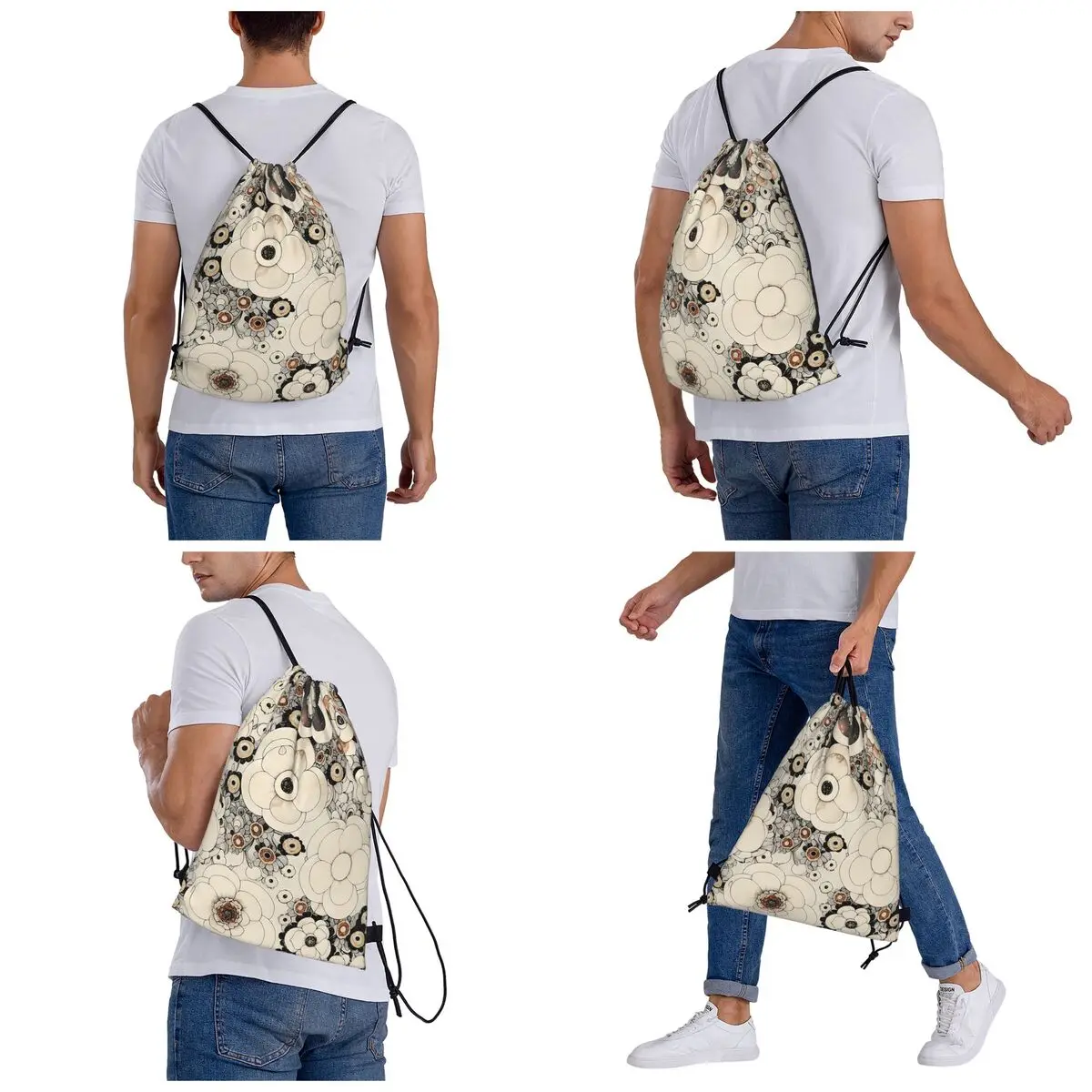 Floral Abundance Flowercore Bohemian Flowers Gray Brown Pale Orange Pale Peach Backpacks Drawstring Bags Shoes Bag Book Bags