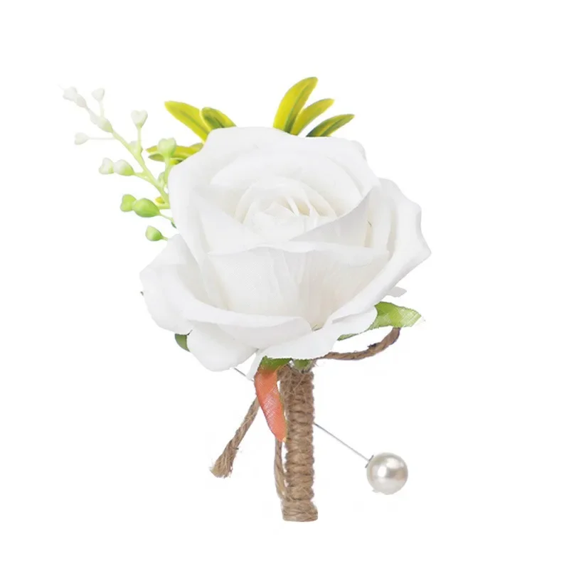 Estilo europeu Artificial Rose Boutonnieres, broche do noivo, banquete buquê, decoração do peito do vestido, 1pc