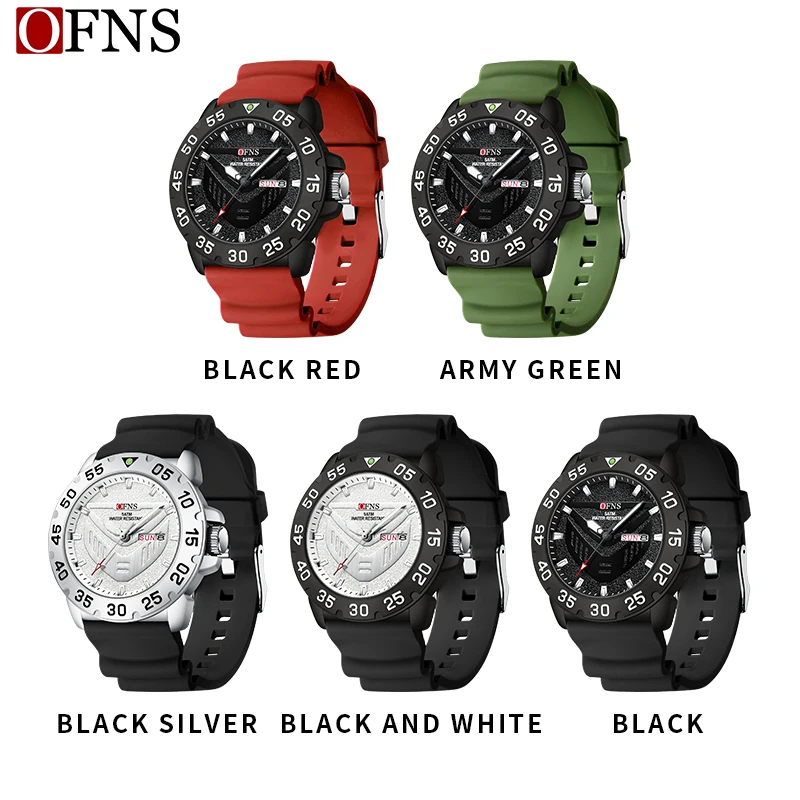 OFNS 1308 New Luxury Classic Business High Quality Men\'s Quartz Watch Silicone Waterproof Night Glow Calendar Fashion Men Watch