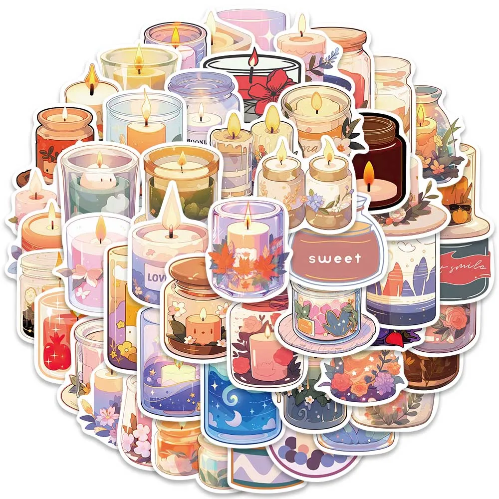 50pcs Cute Cartoon Scented Candles Stickers For Laptop Phone Luggage Guitar Skateboard Waterproof Graffiti Vinyl Decals