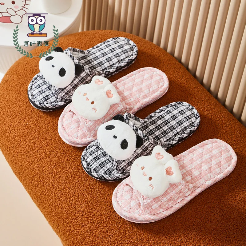

Wholesale Casual Slippers Cute Cats Kawaii Cotton Linen Slippers Girl Student Four Seasons Soft Sole Home Deodorant Sweet Shoes