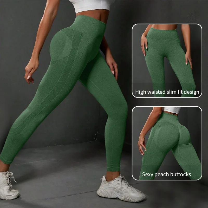 2025 nuevo sin costuras melocotón cadera Yoga cintura alta y levantamiento de cadera crisantemo melocotón apretado elástico pantalones de mujer deportes al aire libre