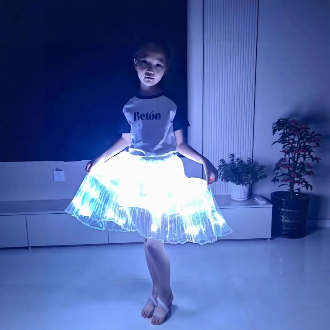 

LED Skirt for Girls Christmas White 55cm Light up Ballet Dance Stage Performance Wear Party Show Clothes 2025 Fairy Cosplay