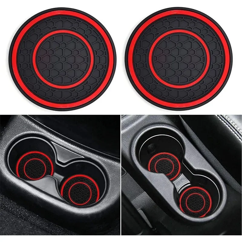 Consola central de coche de 7cm/2,75 pulgadas, almohadilla antideslizante, posavasos a prueba de polvo de fácil limpieza, patrón de panal de doble círculo de Pvc, Interior de coche, 2 uds.