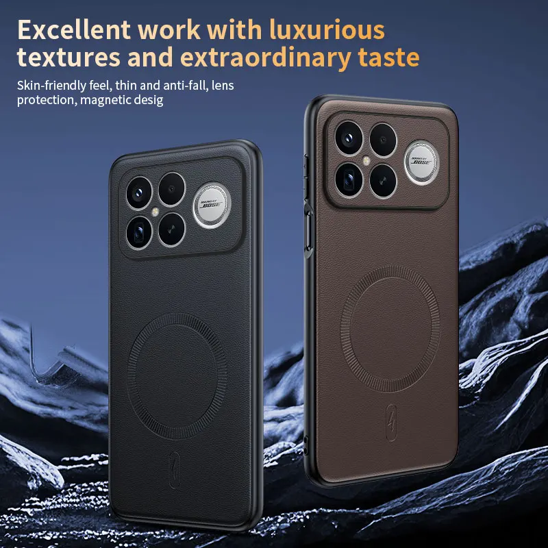 Luxury Soft Silicone Leather Case For Xiaomi Poco F6 F7 F8 Ultra X6 X7 X8 Pro Max Full Lens Protection Magnetic Charging Cover view 2