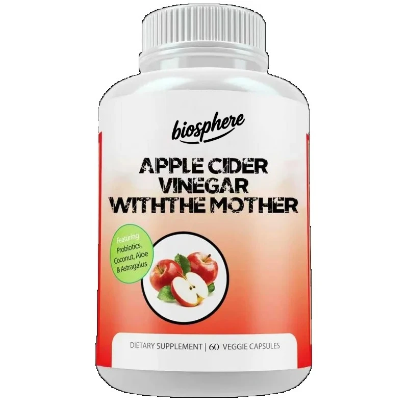 

Капсулы с яблочным уксусом, органическая добавка ACV с пробиотиками, 1500 мг на порцию - Поддержка пищеварения