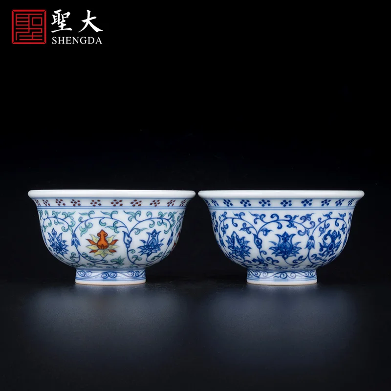 |blue bucket colors branch treasure phase grain pressure hand cups of jingdezhen pure manual hand-painted sample tea cup