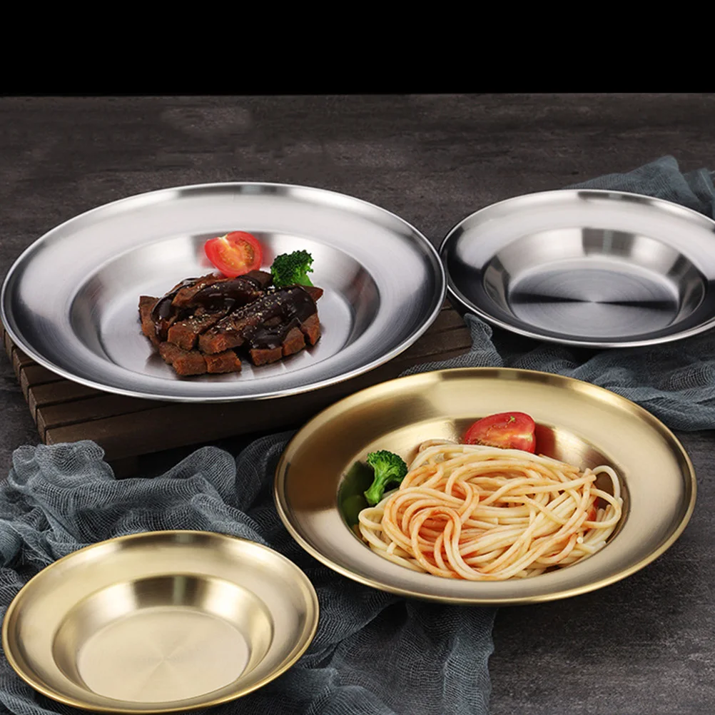 

2Pcs StainlessSteelDishPlateTray LargeRoundBowlStorageDinnerSteak PastaEatingKitchenBarwareSet FruitSnackContainer