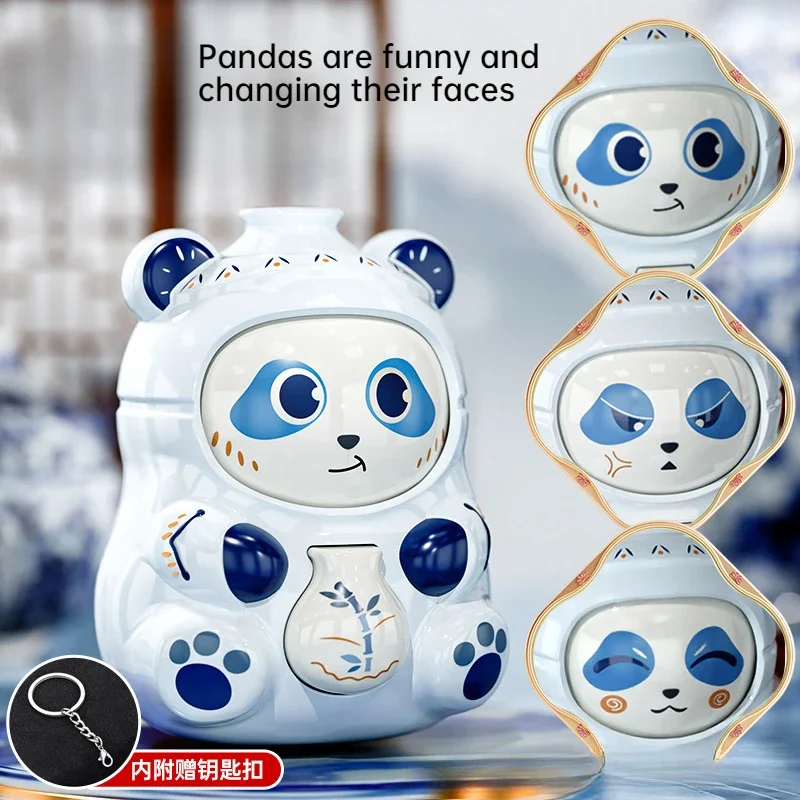 Panda Face Changing Doll Blue and White Porcelain China-Chic Key Chain Pendant Sichuan Opera Face Changing Ornament Children Toy