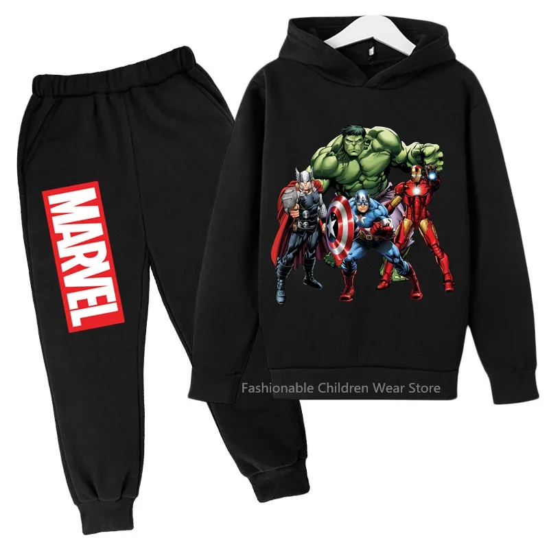 

New Marvel Avengers Print Hoodie & Pants Set - Kids' Cotton Capped Shirt for Casual Outdoor Styles