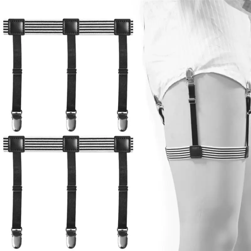 1 زوج الرجال قميص البقاء حزام مع عدم الانزلاق قفل كليب قابل للتعديل قفل Tirant القمصان تاكر الساق الفخذ الحمالة الأربطة حزام #1