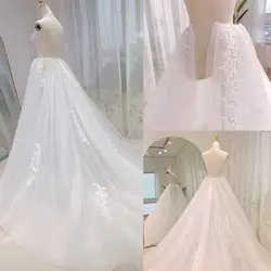 Real Image Train Wedding Detachable Skirt LAce Appliques Soft White Tulle Bridal Overskirt Custom Made Petticoat Accessories