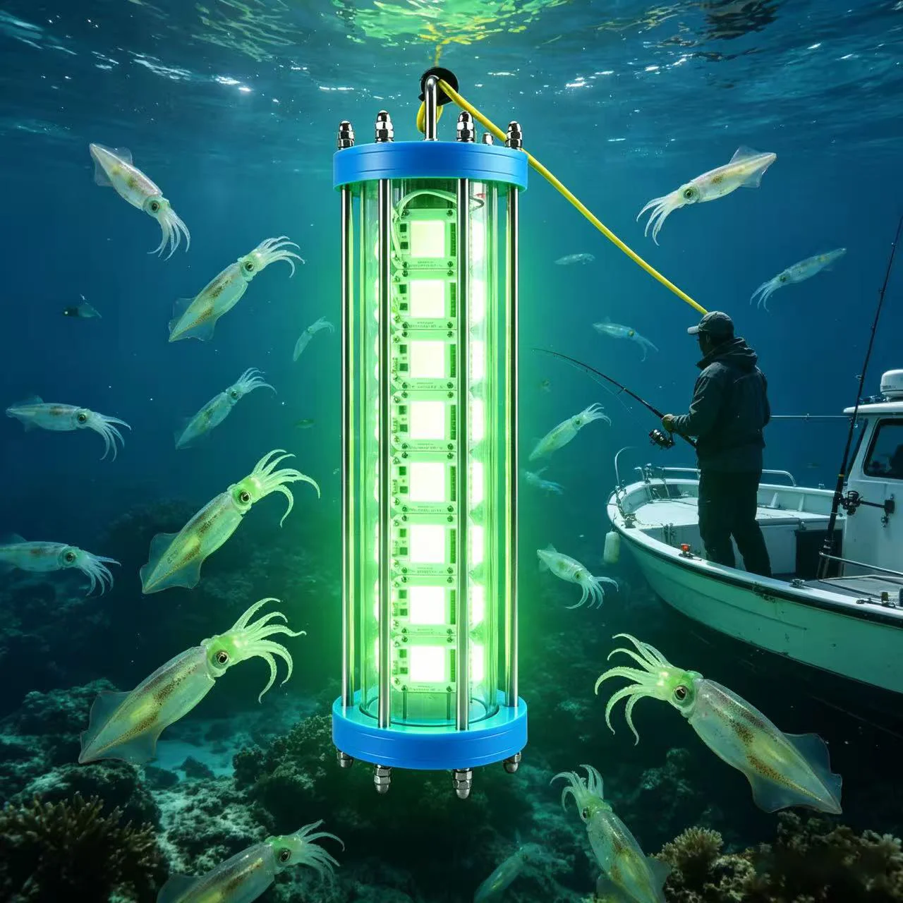 

Светодиодный подводный светильник для приманки рыбы 400W 800W, 220V, высокомощный, для яхт и морской рыбалки, зеленый, погружной, мощная светодиодная лампа