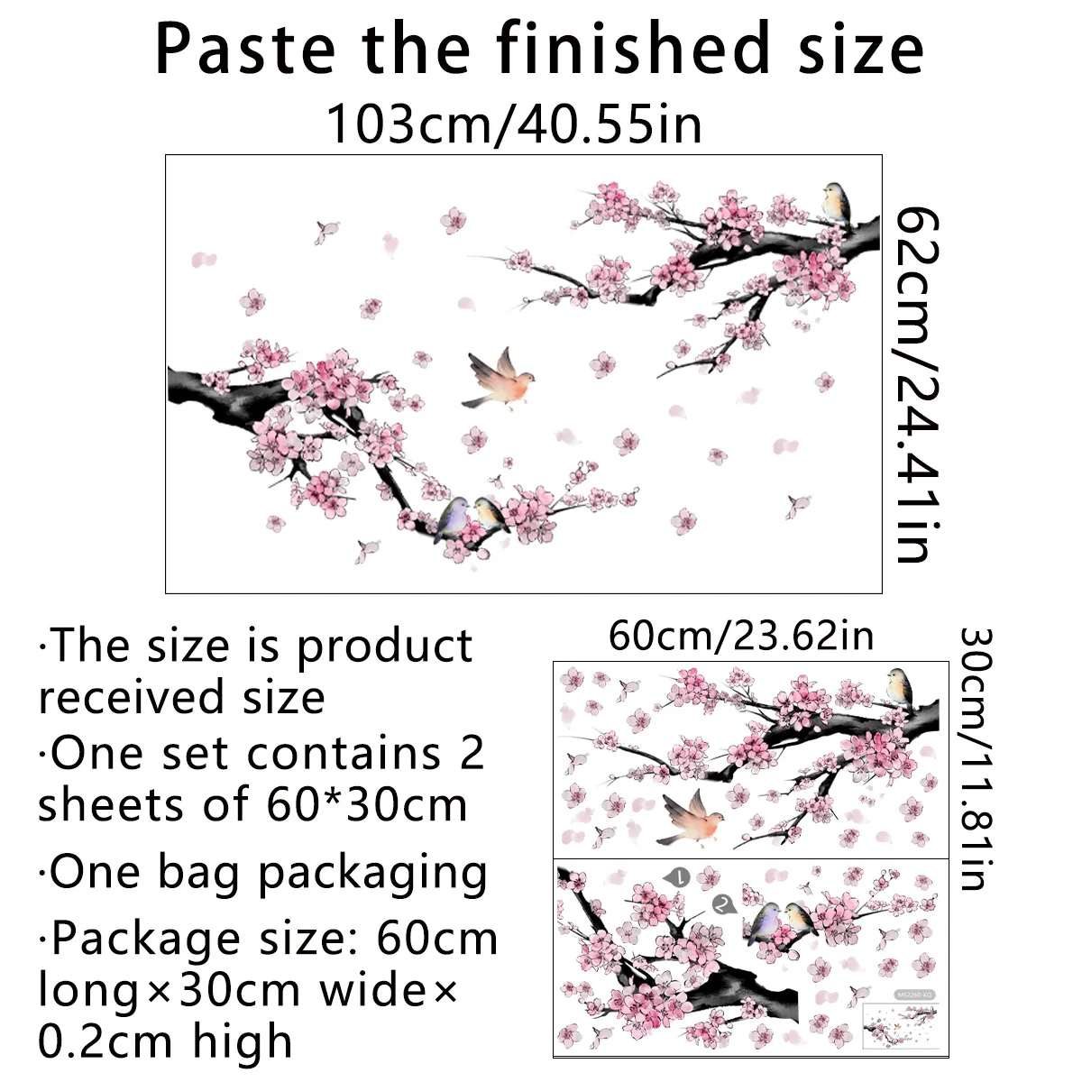 2 قطعة فروع الطيور زهر البرقوق ملصقات الحائط خلفية جدار غرفة المعيشة غرفة نوم دراسة الطعام ملصقات الحائط الزخرفية Ms2260