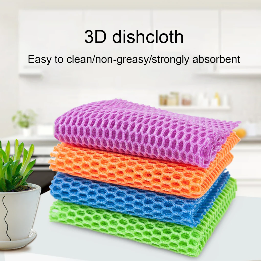 3 Pieces Dish Kitchen Mesh Cloth Bamboo Fiber Quick Drying Cleaning Rags Cloths Nonstick Oil Mesh Wipes Net Scrubber