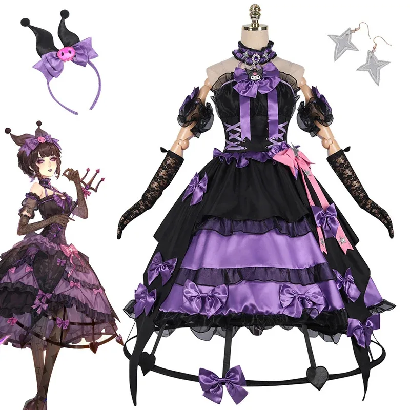 Bloody Queen Mary Costume Game Identity V Kuromi Cosplay Wig Black Lolita Gothic Long Dress Party Carnival Anime Role Play Suits