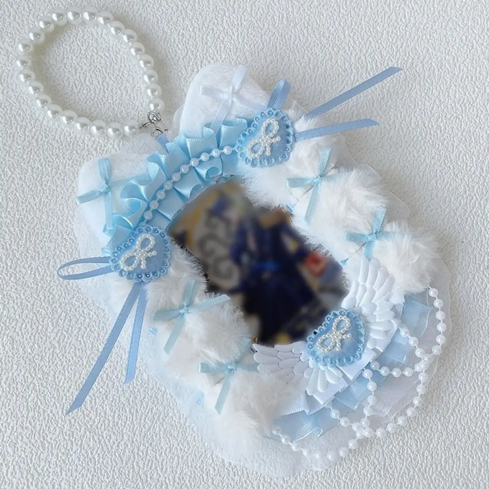 

Cute DIY Handmade Card Holder Lace Bowknots Bag Pendant Kawaii Photo Card Badge Holder Idol Card Display Plush Keychain