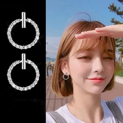 New Delicate Fashion 925 Silver Needle Crystal Rhinestone Geometric Round Stud Earrings for Women Beautiful Jewelry Party Gifts