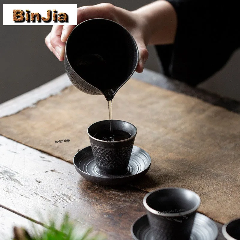 BAEJORIA 2pc/lot Silver Black Jumping Knife Teacup Zen Tea Bowl Cute Cup Tea-tasting Smelling Cup Jianzhan Master Cups 60ml