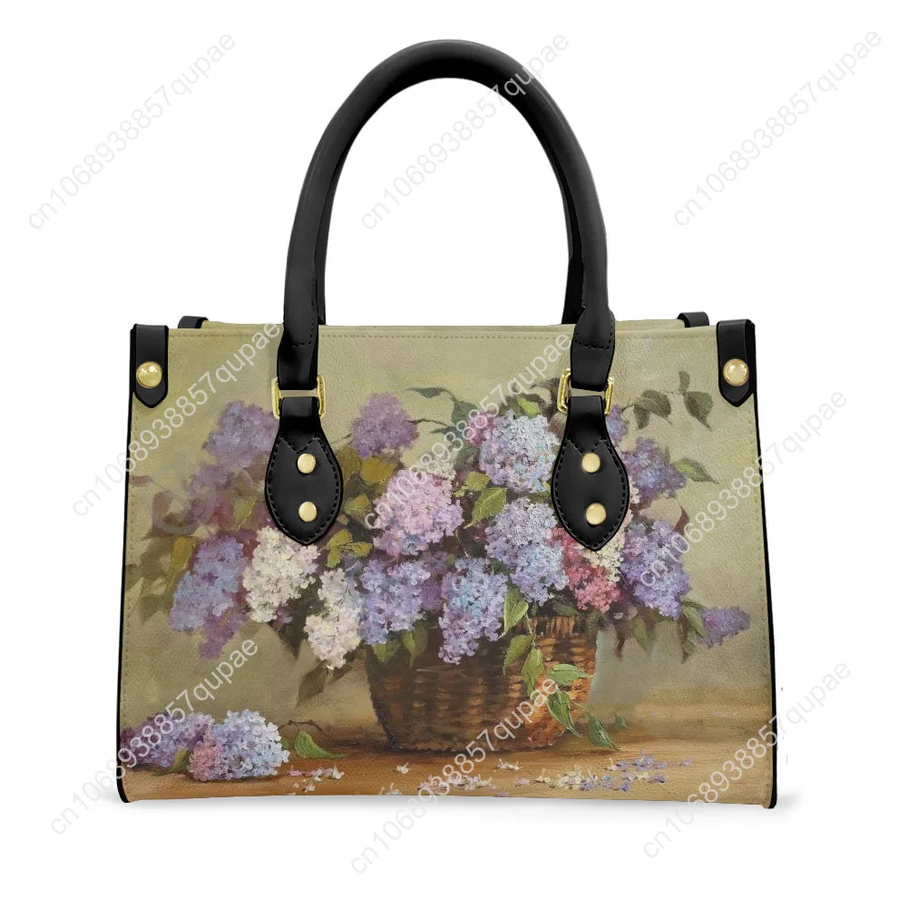 Floral Print Pattern Tote Bag Purse Womens Mens Personalized Text Image PU Leather Handbag Business Shopping Gift Bags