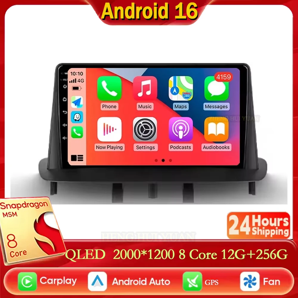Android 16 12+256GB CarPlay Auto für Renault Megane 3 2008 - 2014 Autoradio Multimedia-Videoplayer GPS Stereo-Haupteinheit 4G WIFI