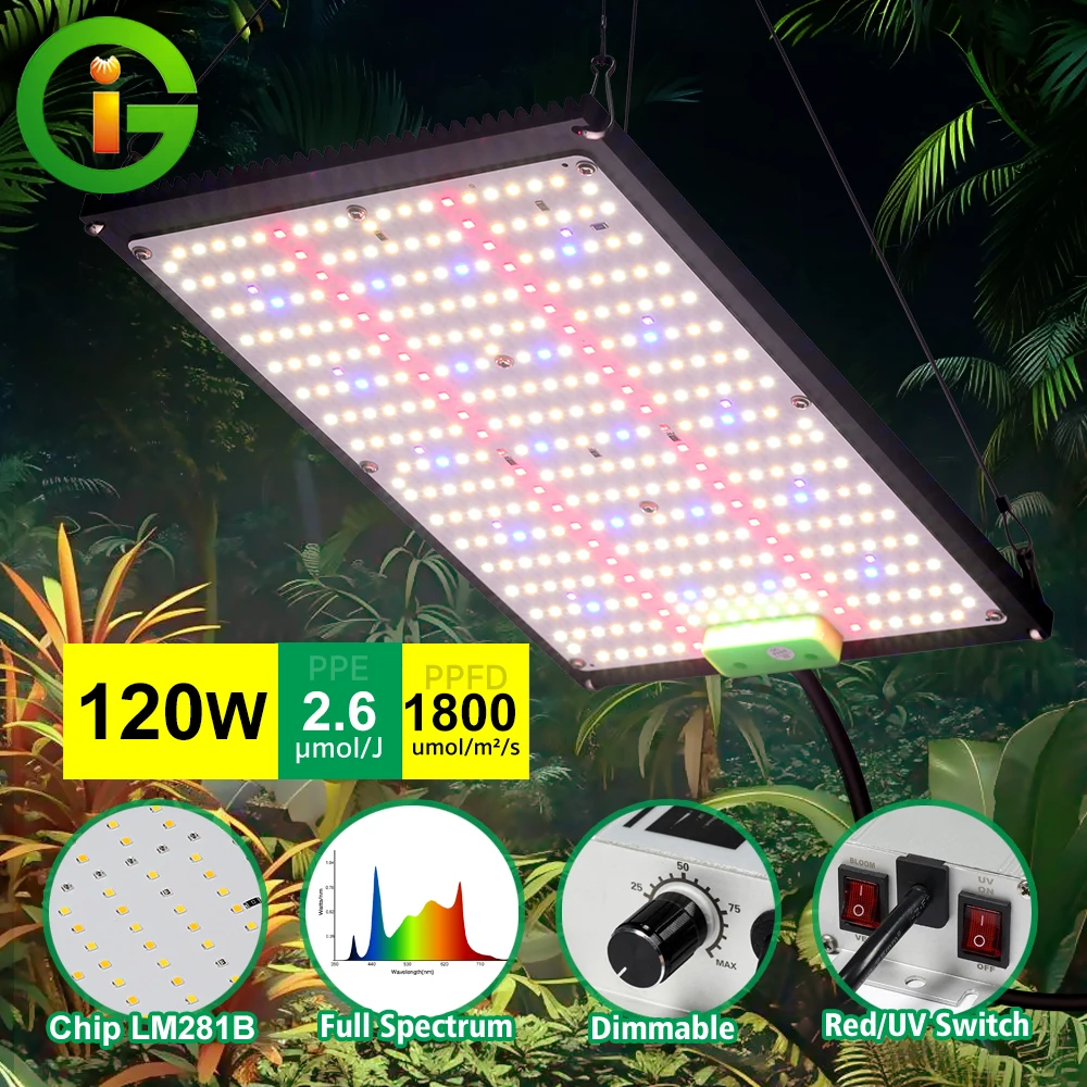 Pflanzenwachstumslampe 120W 240W Vollspektrum LED-Licht 4 Betriebsmodi mit Aufhängehaken für Indoor-Hydrokultur-Gewächshaus-Blumen