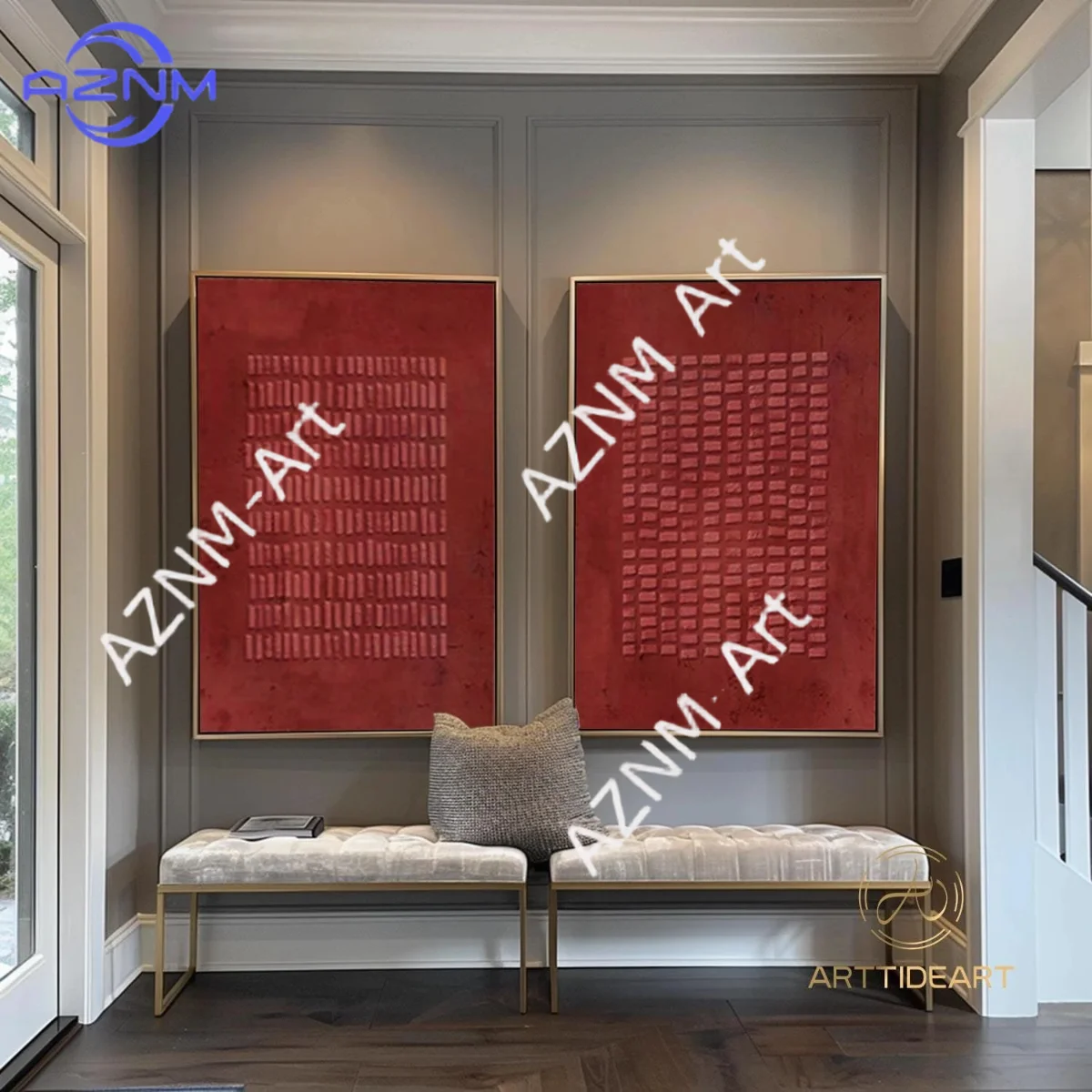 1/2Pcs Abstract Red Painting Red Texture Wall Art Large Wall