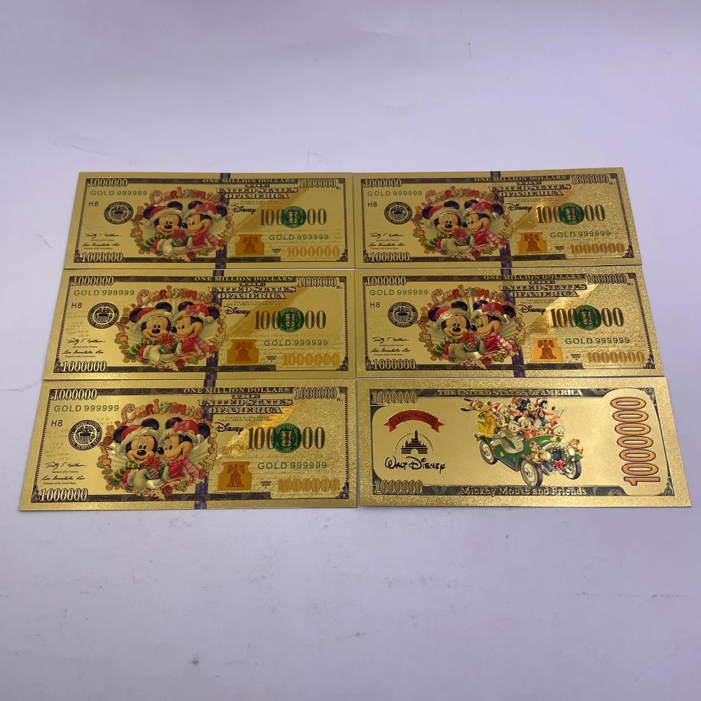 ธนบัตรจำลองธนบัตรสหรัฐอเมริกา คริสต์มาส ทองคำ 1 ล้านดอลลาร์ ลายมิกกี้ มินนี่ และผองเพื่อน ของสะสม ของที่ระลึก ของขวัญ ตกแต่งวันหยุด