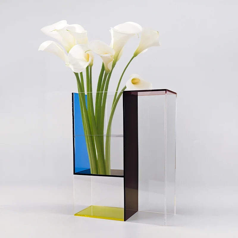 Modern Style Rectangular Transparent Acrylic Art Gallery Plexiglass Creative Display Art Vase