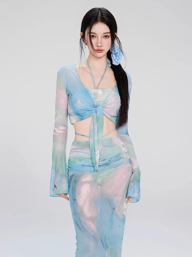 Costume da bagno bikini Spor per ragazze 2025 New Sle Cover-Up Costumi da bagno separati Set sexy in quattro pezzi V-Ne Materiale in poliestere