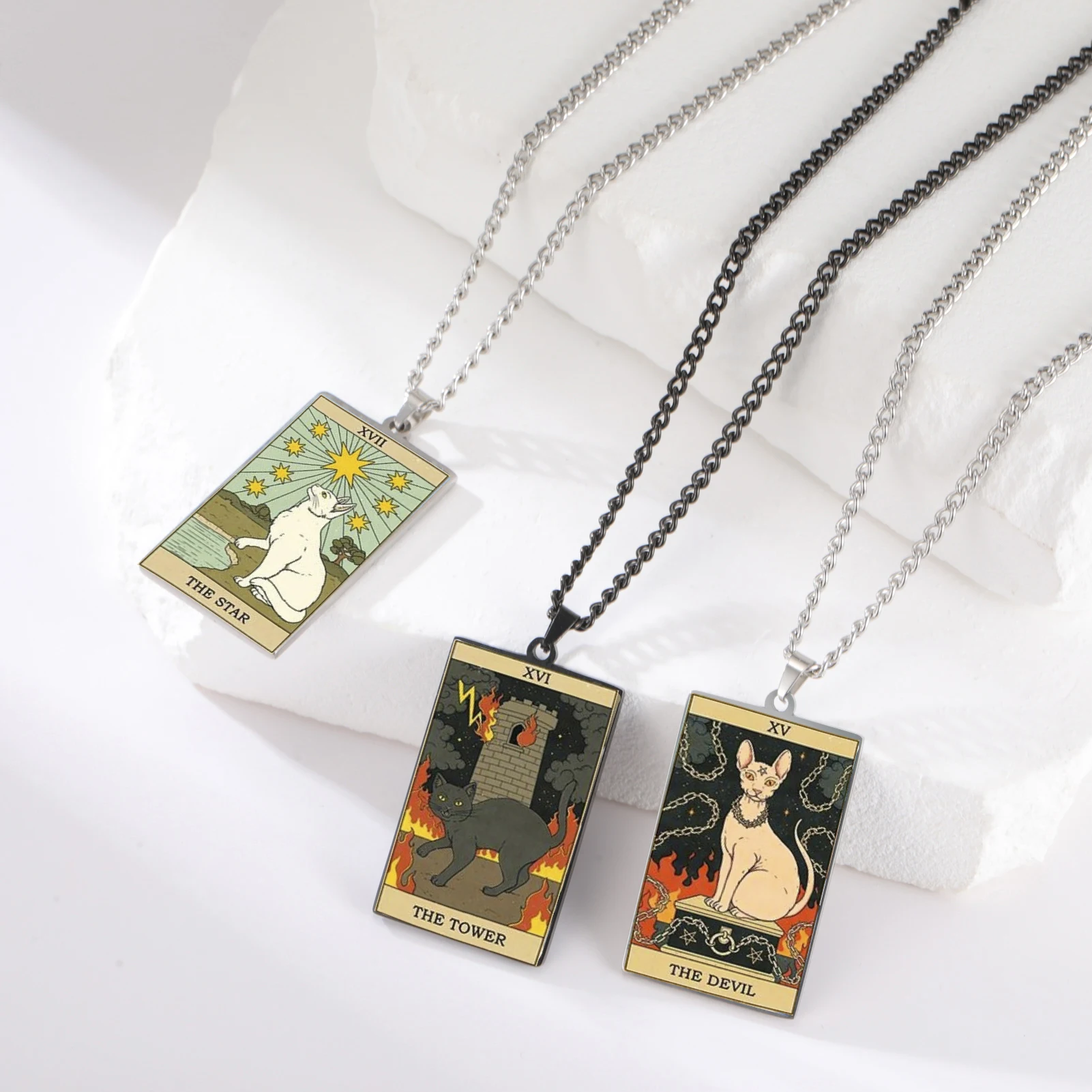 Vassago Tarot Cards Pendant Necklaces Magic Cats Tarot Card Jewelry Wealth Amulet Classic Tarot Major Arcana Divination Jewelry