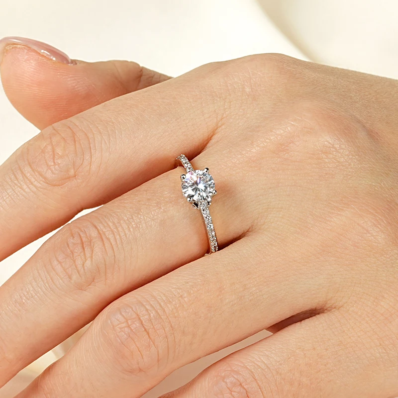 Rrjzz Runder Solitär-Moissanit-Diamant-Verlobungsring in Silber- und Goldfarbe, Zeitlose Eheringe für Frauen, Leichterer Schmuck – Detail 22