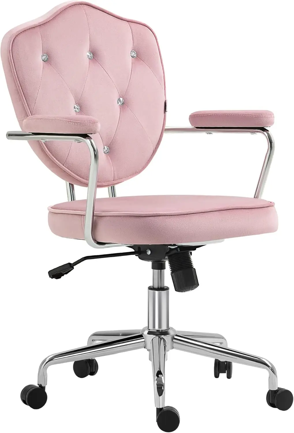 Cute Home Office Chair, Computer Desk Chair With Button Tufted Velvet-Feel Fabric, Swivel Vanity Chair, Pink