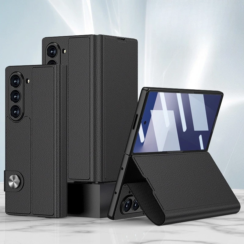 

Флип-чехол для телефона с магнитной пряжкой + пленка для Samsung Galaxy Z Fold 7 Zfold 6, кожаный тонкий жесткий чехол с беспроводной зарядкой