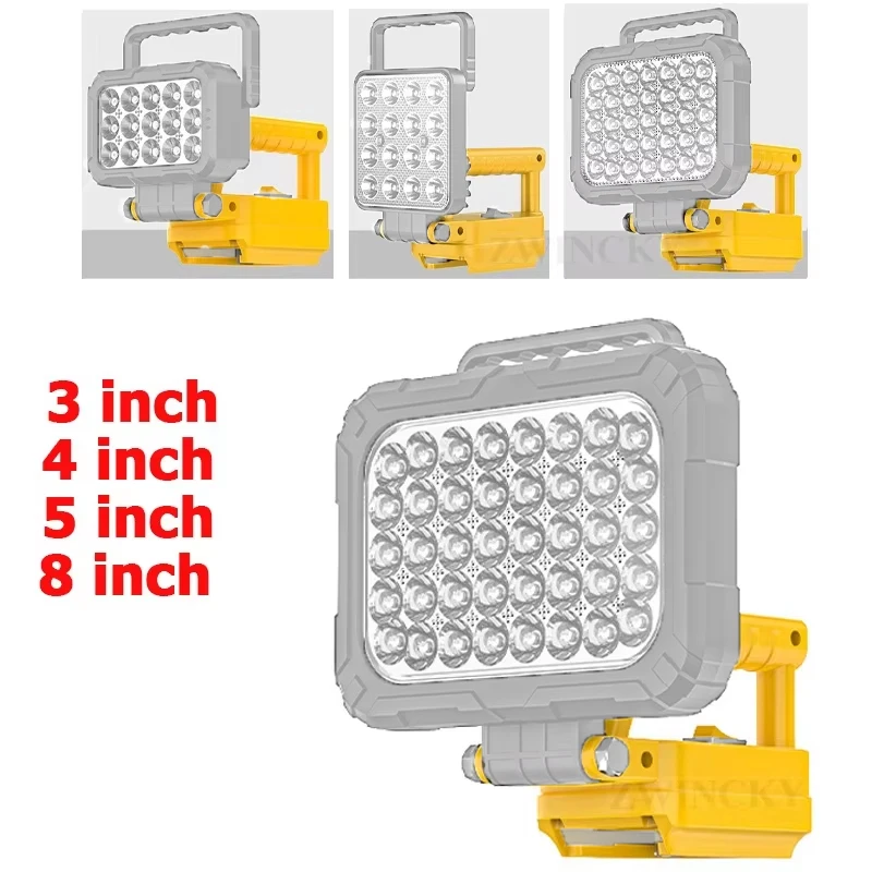 

3/4/5/8-дюймовые беспроводные светодиодные фонари для рабочих ламп Dewalt 18В с литиевой батареей, совместимые с DCB204 DCB206, портативные уличные фонарики