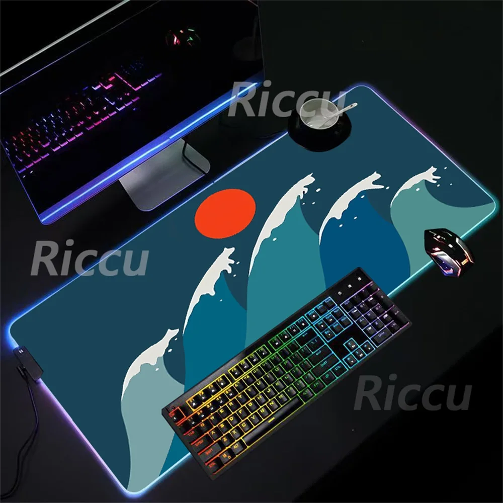 Japanische Wellen niedliche Katze PC Tisch matte High Definition Druck RGB Mauspad Desktop-Spiele xxl große Spiel zubehör Mauspad