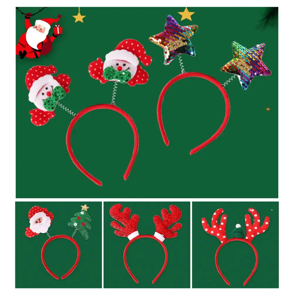 Christmas Dress-up Accessory Festive Christmas Headband Set for Women Kids Reindeer Antler Hair Hoop Santa Tree Star for Party