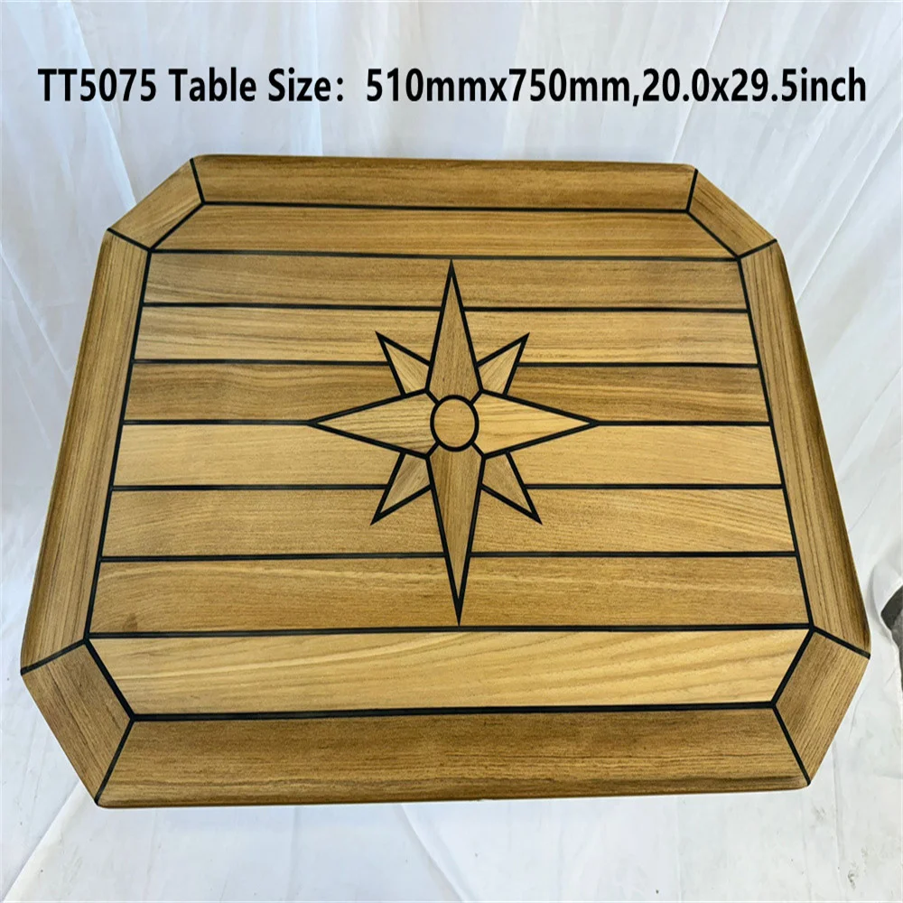 Rectangular Teak Table Top 375x600/510x750/580x900/660x840mm Square Corner Star Inlay Marine Boat Yacht RV