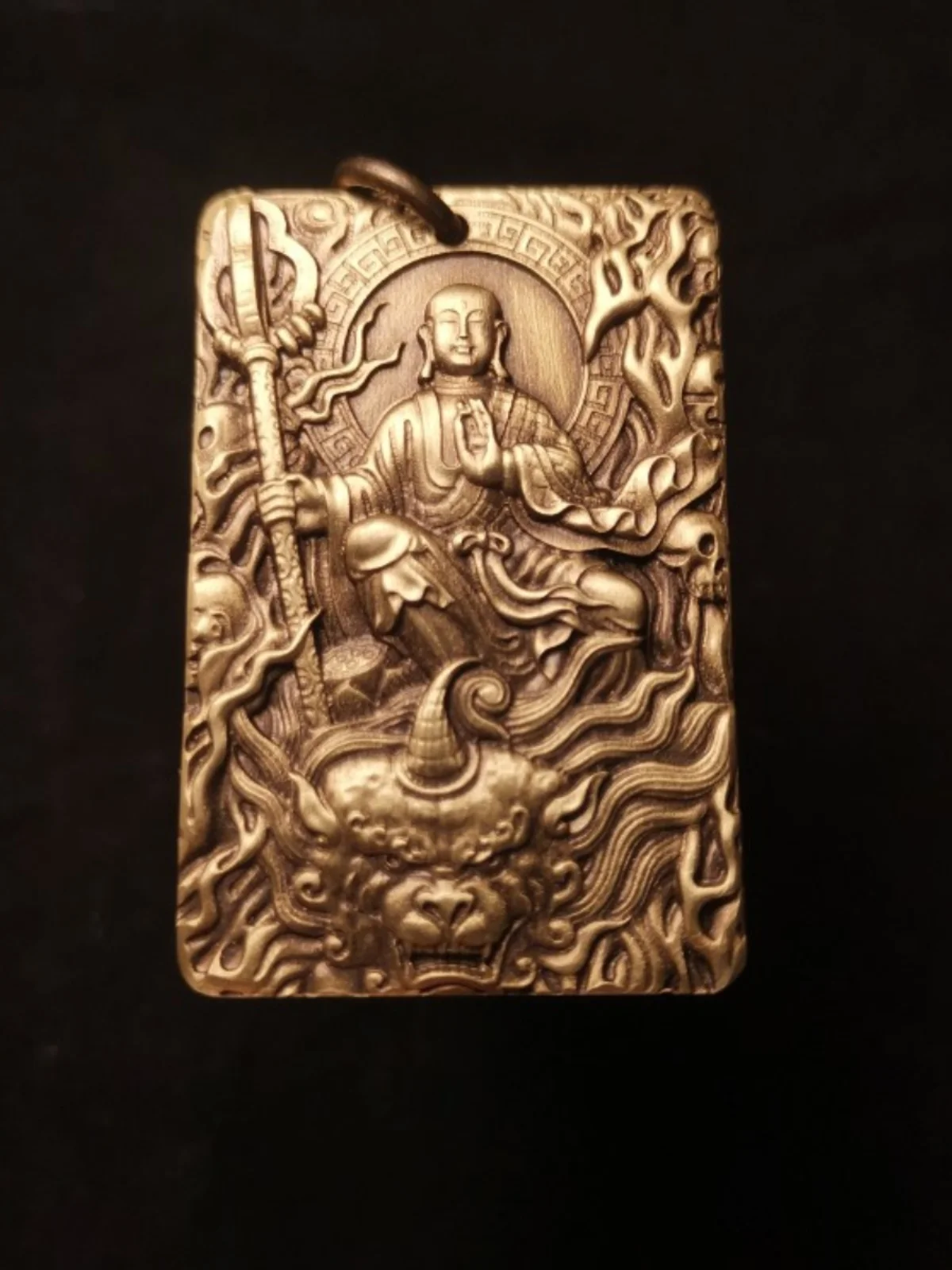 Sipei Bronze Carved Ksitigarbha Bodhisattva Small Retro Style Square Plaque Original Bag Decoration Pendant Car Hanging Fine Rel