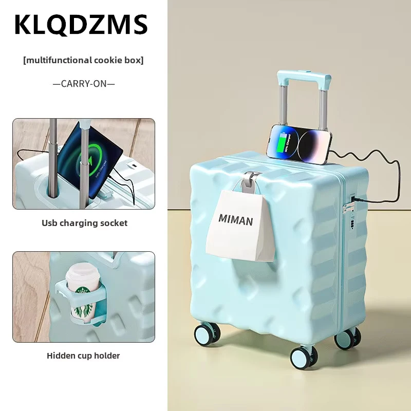 KLQDZMS Carry-on Travel Luggage 18"20Inch Multifunctional Boarding Case ABS+PC Trolley Case Universal Wheel Cabin Suitcase