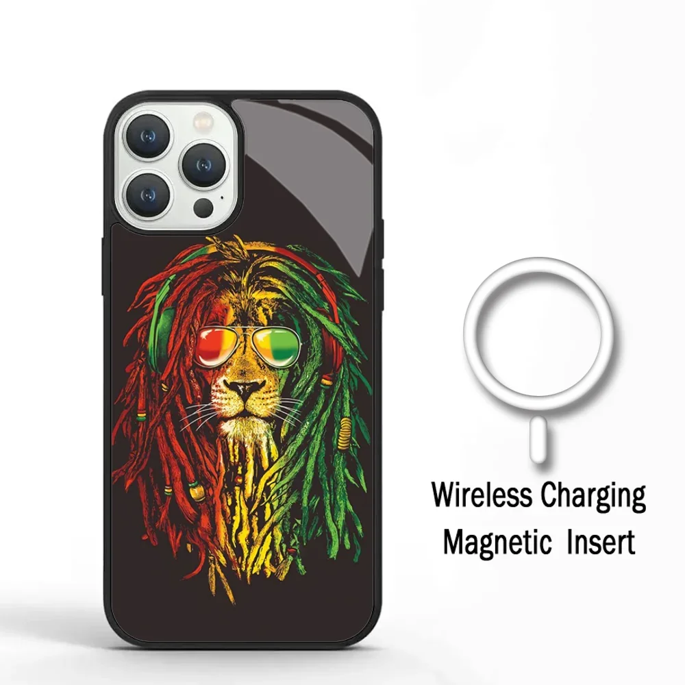 Bob Marley Rasta Lion Phone Case For IPhone 11 12 13 14 15 Plus Pro Max Mirror Acrylic Cover For Magsafe