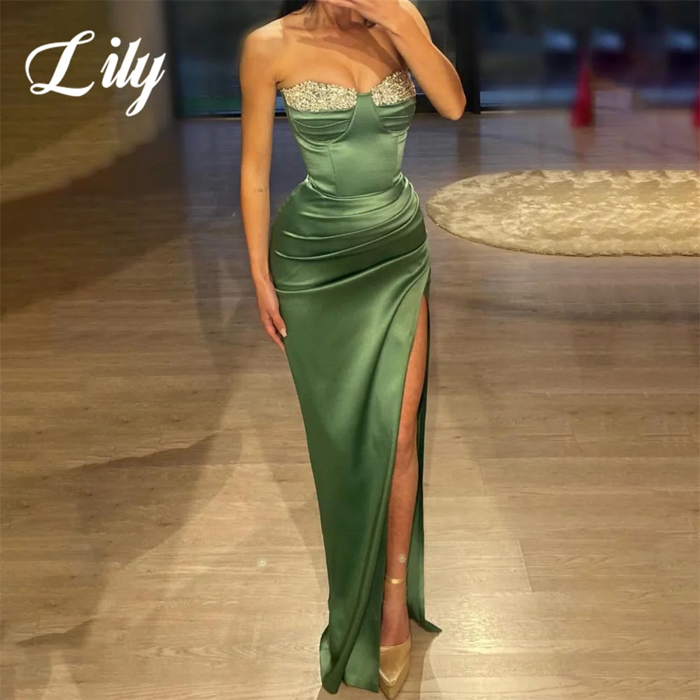 

Lily Green Mermaid Sexy Prom Dress Stain Sequin Celebrity Dress with Pleat Sleeveless Sweetheart Formal Gown vestidos de fiesta