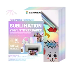 ESHANG 10 Sheets A4 Rainbow Sublimation Holographic Sticker Paper 8.3x11.7 inch Sublimation Waterproof Vinyl Sticker Paper