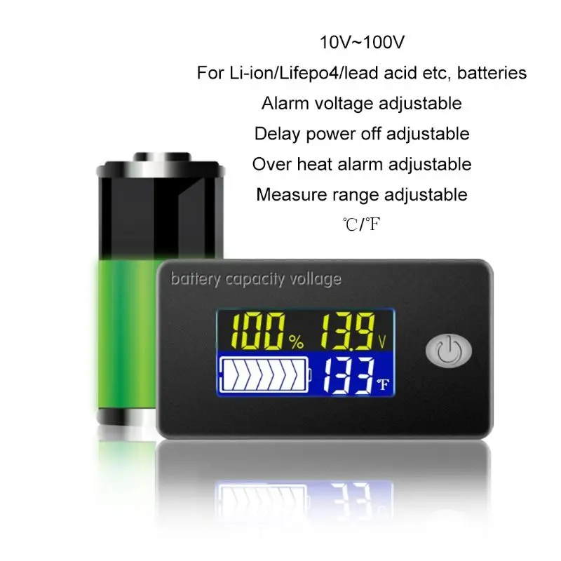 Li-ion Lifepo4 acid Capacity 12V 24V 36V 48V 60V 72 Display LCD Voltmeter Temperature Meter Tester JS-C35