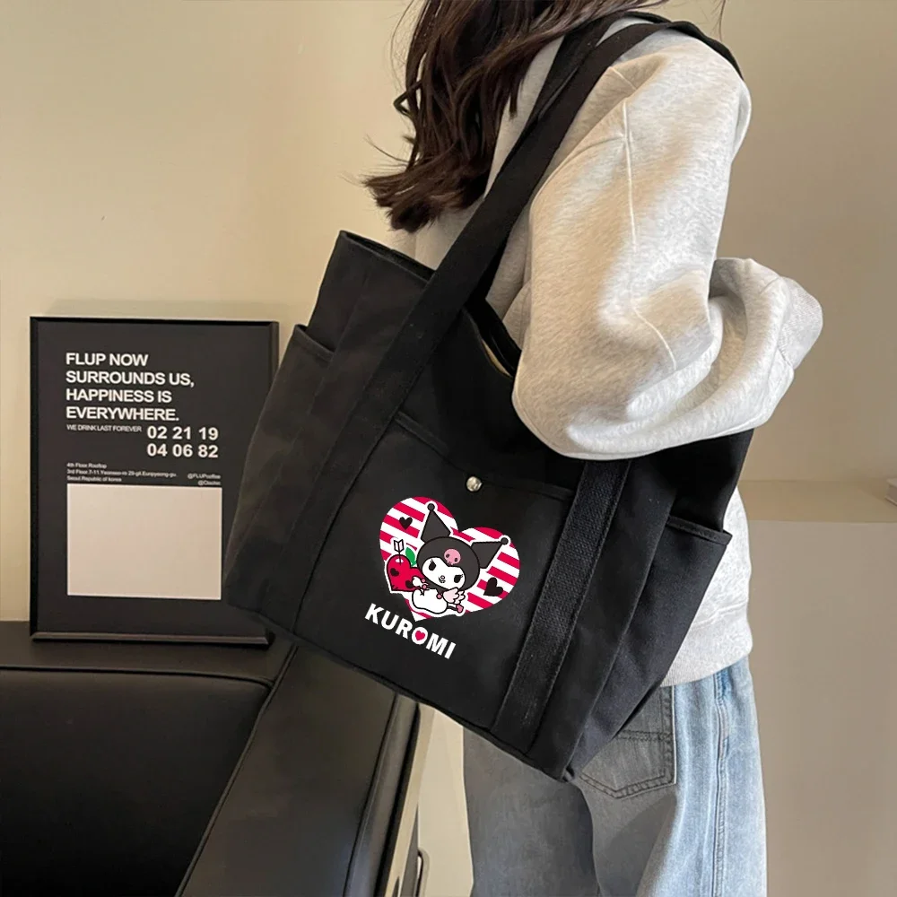 Damen Tragetaschen Hello Kitty Große Kapazität Canvas Kuromi weibliche Shopper Tasche Umhängetasche Tasche Designer Handtasche Quadratische Taschen