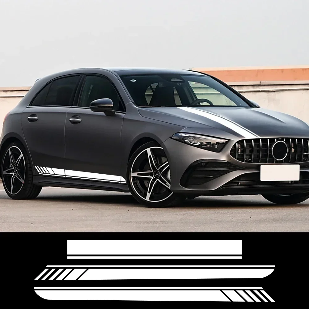 Car Hood Decal Side Stripes Skirt Sticker for Mercedes Benz A Class A45S W177 V177 A35 A45 W176 AMG Decoration Accessories